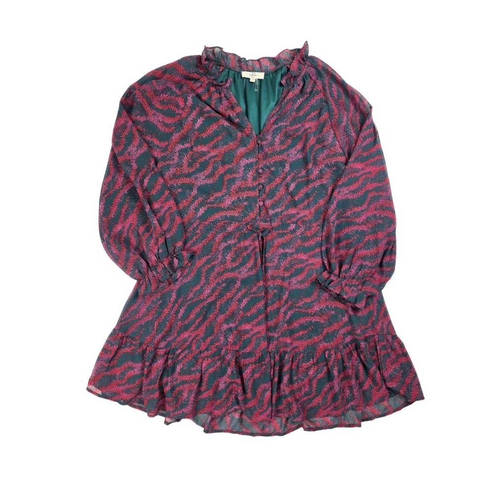 Entro Purple Bohemian V-Neck Long Puff Sleeve Tiered Mini Dress Women's Size M